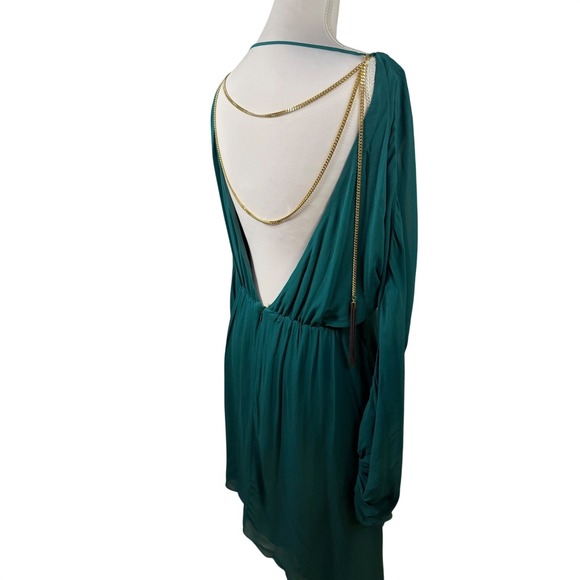 Patrizia Pepe Sera‎ Hypnotic Green Open Back Gold Chain High-Low Dress IT 42 NEW - Picture 6 of 13